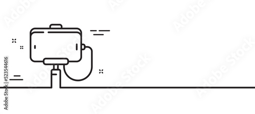 Selfie stick line icon. Phone portrait photo sign. Mobile accessories symbol. Minimal line illustration background. Selfie stick line icon pattern banner. White web template concept. Vector