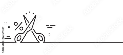 Cut tax line icon. Reduction tax rate sign. Inflation symbol. Minimal line illustration background. Cut tax line icon pattern banner. White web template concept. Vector
