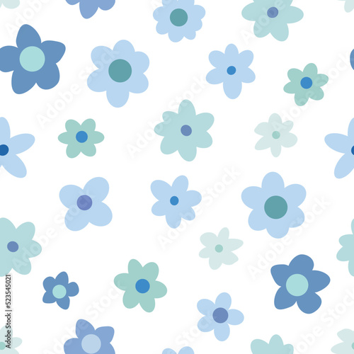Cute blue flowers fabric design seamless pattern