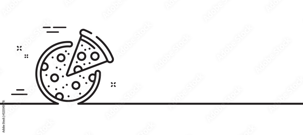 Pizza line icon. Italian food slice sign. Cheese fast food symbol. Minimal line illustration background. Pizza line icon pattern banner. White web template concept. Vector