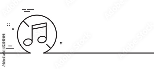 =No music line icon. Musical note sign. Mute audio sound symbol. Minimal line illustration background. No music line icon pattern banner. White web template concept. Vector