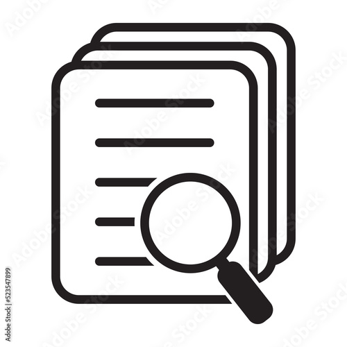 Document with magnifier loupe business concept. File search icon, document search, vector isolated.