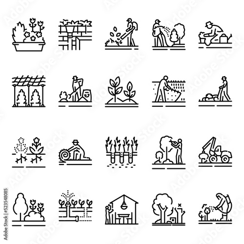 Garden service color line icons set. Signs for web page