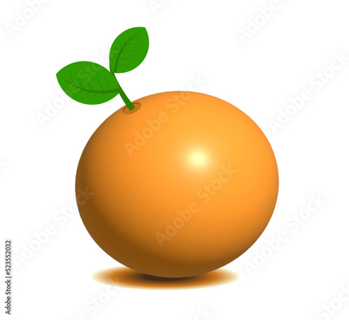 Three-dimensional 3d orange fruit with green leaves. Vector illustration