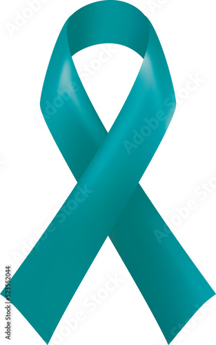 Vector illustration of awareness ribbon for ovarian cancer, kidney cancer, gynecological cancer, congenital diaphragmatic hernia; the problem of sexual violence. Realistic blue and green silk ribbon