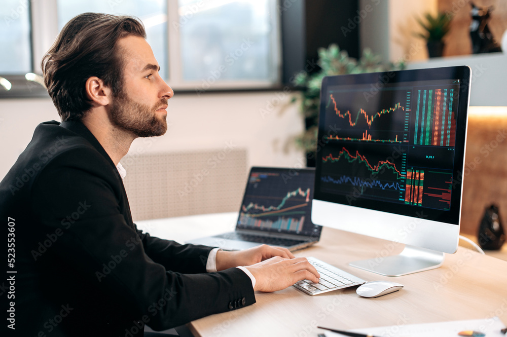 Smart stock trading investor, analyze the financial market of cryptocurrencies, invests in e-currency, buys or sells crypto coins, analyzes financial data, predicts stock exchange market Smart stock trading investor, analyze the financial market of cryptocurrencies, invests in e-currency, buys or sells crypto coins, analyzes financial data, predicts stock exchange market