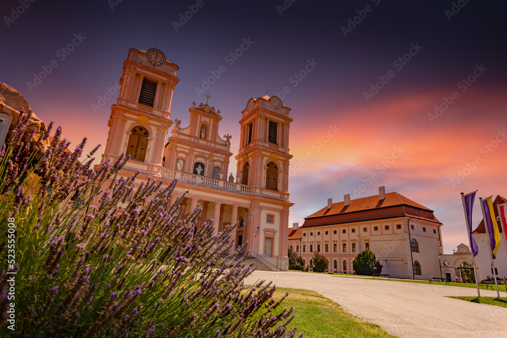 Fototapeta premium Sunset over Gottweig Abbey (German name is Stift Göttweig).
