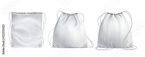 White Drawstring Bag Realistic Set
