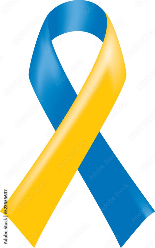 Blue and yellow ribbon of solidarity. World Down Syndrome Day. Down ...
