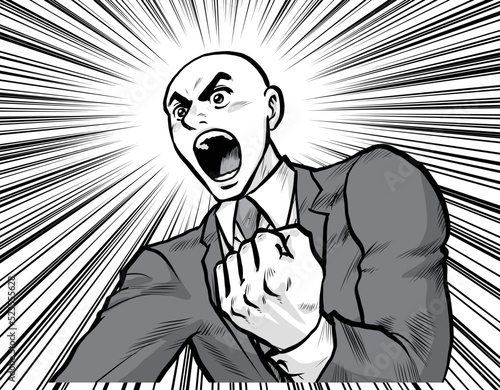 プレゼンで叫ぶ熱血ビジネスマンのイラスト