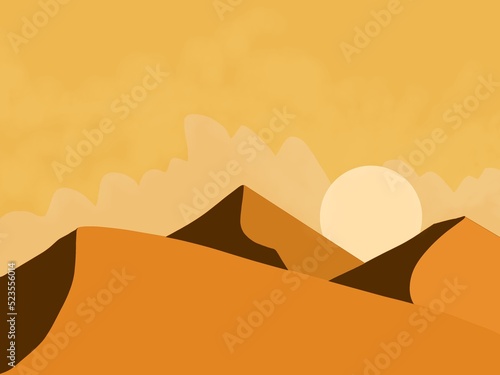 abstract golden desert mountain illustration the sun shines in the evening wallpaper background