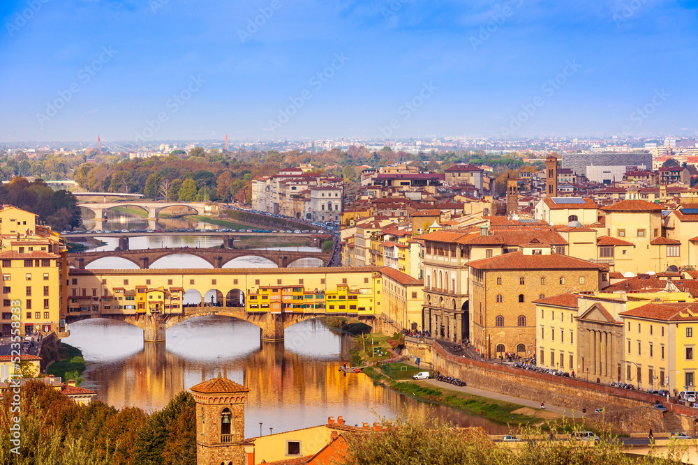 Florence or Firenze, Italy bridges panorama