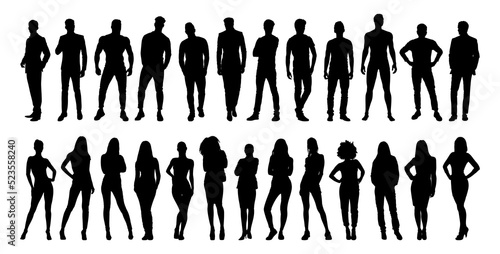 Set of silhouette. Black people on white background. Team. Vector illustration