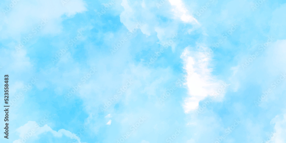 Blue skies with white clouds background. Romantic sky. Abstract nature background of romantic summer blue sky with fluffy clouds. Beautiful puffy clouds in bright blue sky in day sunlight.><