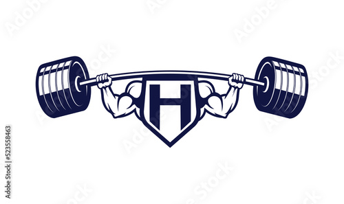 Letter H Logo With muscular shape. Fitness Gym logo.