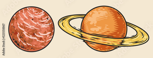 Planets universe logotype vintage colorful