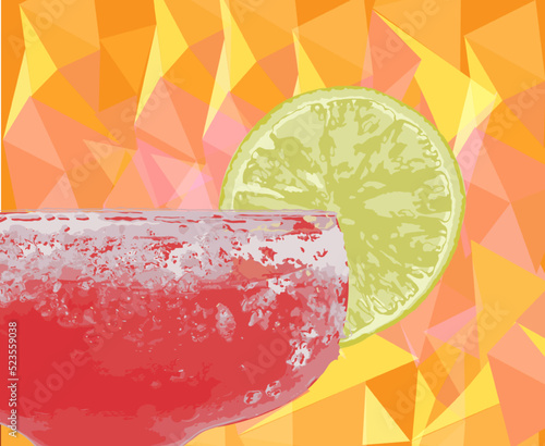 Margarita fresh drink vector watercolor. Cold ice cocktail and lime slice on ...