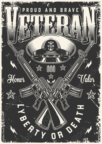 Military veteran flyer monochrome vintage