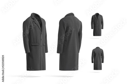 Blank black wool coat mockup, different sides photo