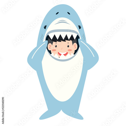 cute kid wearing shark costume