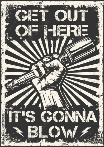 Hand grenade poster monochrome vintage