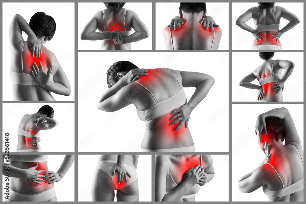 All Kinds Of Female Body Pain Woman With Joint Pain Isolated On White 