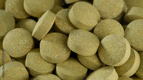Medicine Green pills close up