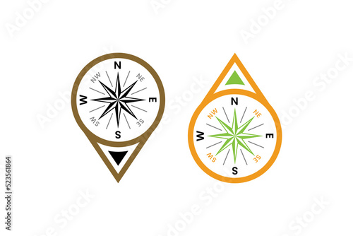 Pin Map Logo Position With Compass Icon Vector Design