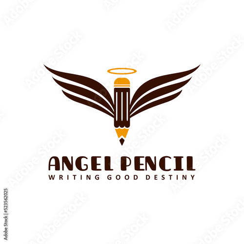 Pencil Art With Angel Wings Logo Vector Design