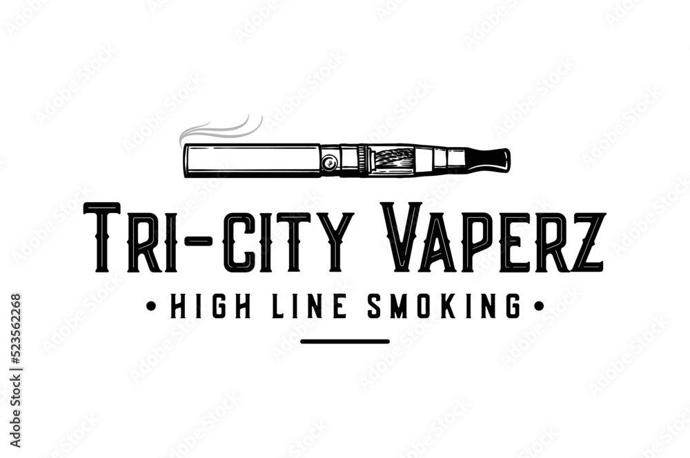 E-cigarette Hand-drawn Illustration Logo Vector. Smoking Vape Logo E-cigarette Hand-drawn Illustration Logo Vector. Smoking Vape Logo