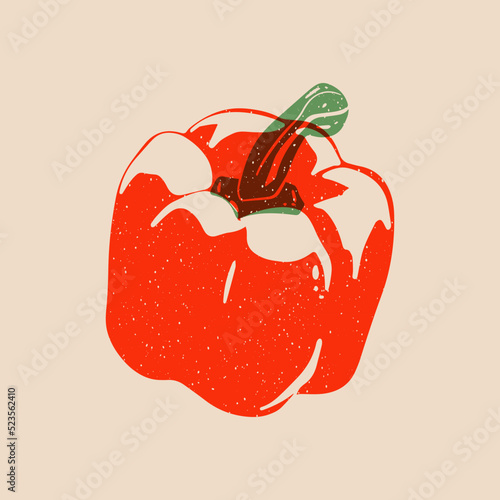 Pepper. Colorful cute screen printing effect. Riso print effect. Vector illustration. Graphic element  for fabric, textile, clothing, wrapping paper, wallpaper, poster. 