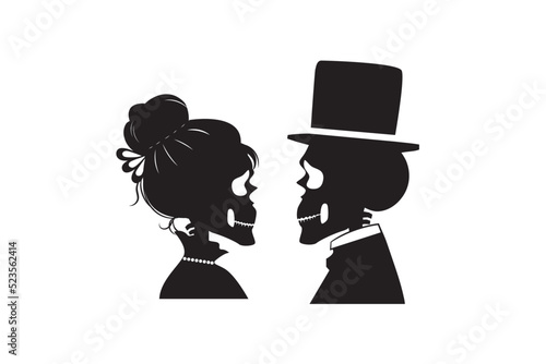 Set of vintage silhouette skeleton head vector