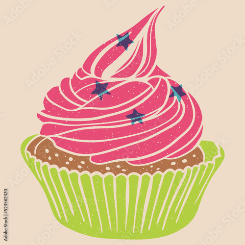 Cupcake. Vector illustration in a flat style. Graphic element  for fabric, textile, clothing, wrapping paper, wallpaper, poster. 