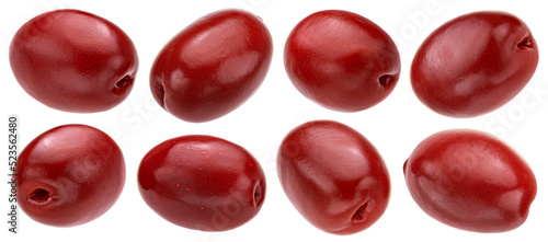 Red olives collection isolated on white background