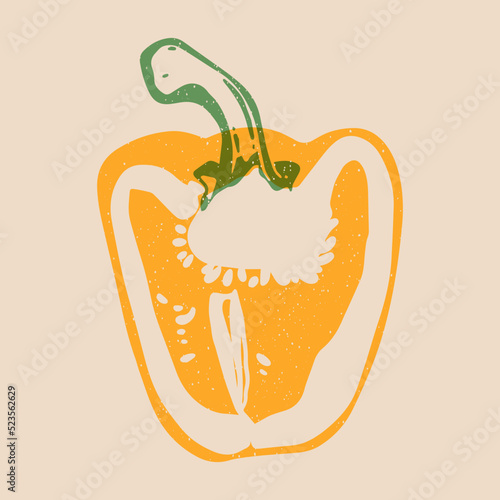 Pepper. Colorful cute screen printing effect. Riso print effect. Vector illustration. Graphic element  for fabric, textile, clothing, wrapping paper, wallpaper, poster. 