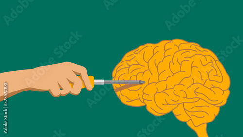 Psychiatrist working with brain using screwdriver