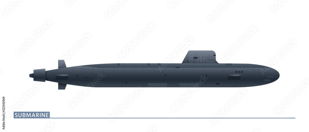 Navy submarine. Strategic navy submarine isolated on a white background. Vector illustration.