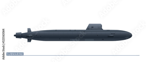 Navy submarine. Strategic navy submarine isolated on a white background. Vector illustration.