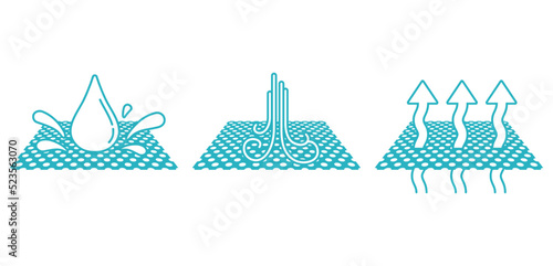 Wind proof, breathable, waterproof - icons set
