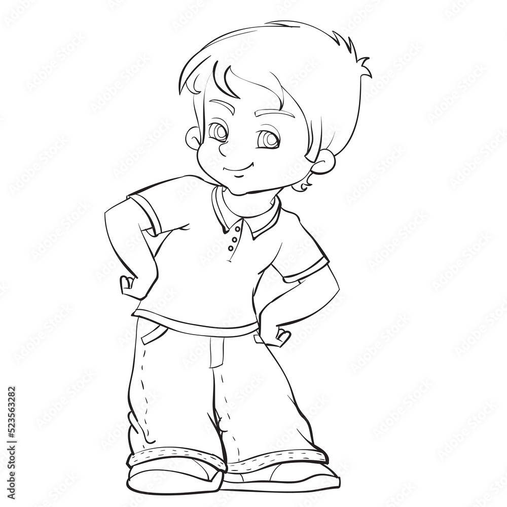 sketch, cute boy in pants and t-shirt, coloring book, cartoon illustration, isolated object on white background, vector, sketch, cute boy in pants and t-shirt, coloring book, cartoon illustration, isolated object on white background, vector,