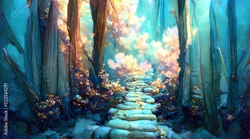 Obraz na plátně foggy fantasy forest with ponds d landscape illustrat