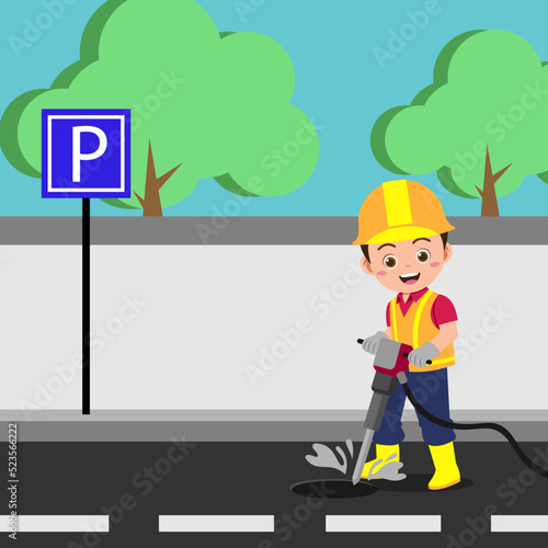 Cute Girl Working As Engineer, Background in Separated Layer For Easy Editing