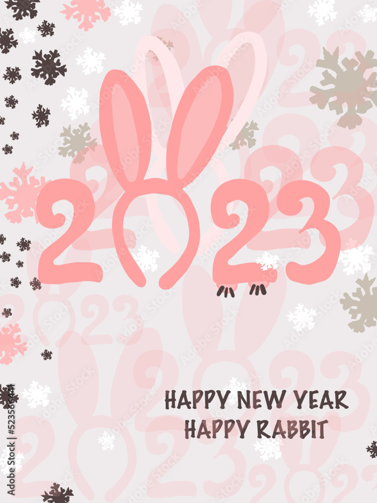 New Year 2023. Numbers in the form of rabbit ears. greeting card.