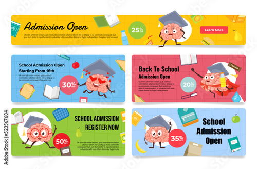 Academy admission open back to school advertising banner promo offer set vector illustration
