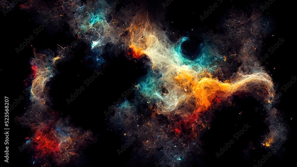 Illustrazione Stock Nebula. 4k digital painting of space. Stars, colorful  nebulous nebulae. Black, dark wallpaper. Futuristic background. Galaxy. |  Adobe Stock