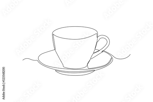 Continuous one line drawing coffee or tea cup. Kitchen appliances concept. Single line draw design vector graphic illustration.