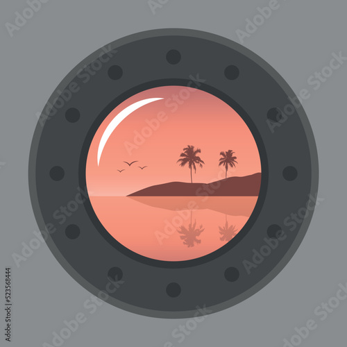 porthole with tropical seascape view marine summer holiday design