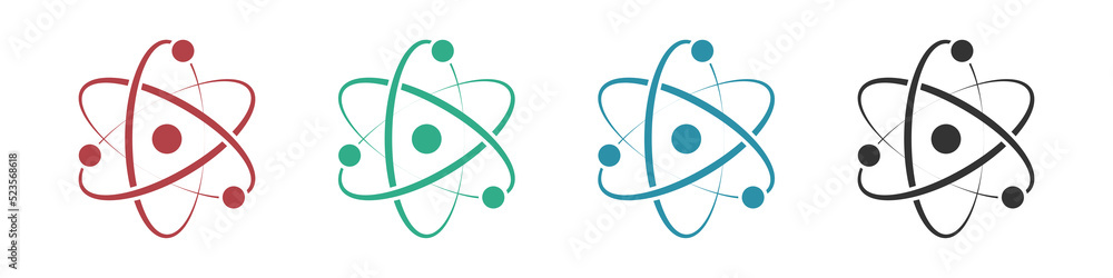 Atom icon set isolated. Chemical symbol collection. Red, green, blue signs. Vector illustration. Atom icon set isolated. Chemical symbol collection. Red, green, blue signs. Vector illustration.