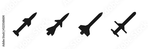 Missile weapon rocket vector icon. Nuclear atomic warhead silhouette equipment. War ammunition. Vector illustration. photo