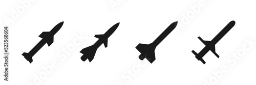 Missile weapon rocket vector icon. Nuclear atomic warhead silhouette equipment. War ammunition. Vector illustration.